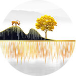山水湖泊树圆形挂画