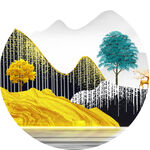 水墨山脉湖泊树圆形挂画装饰画