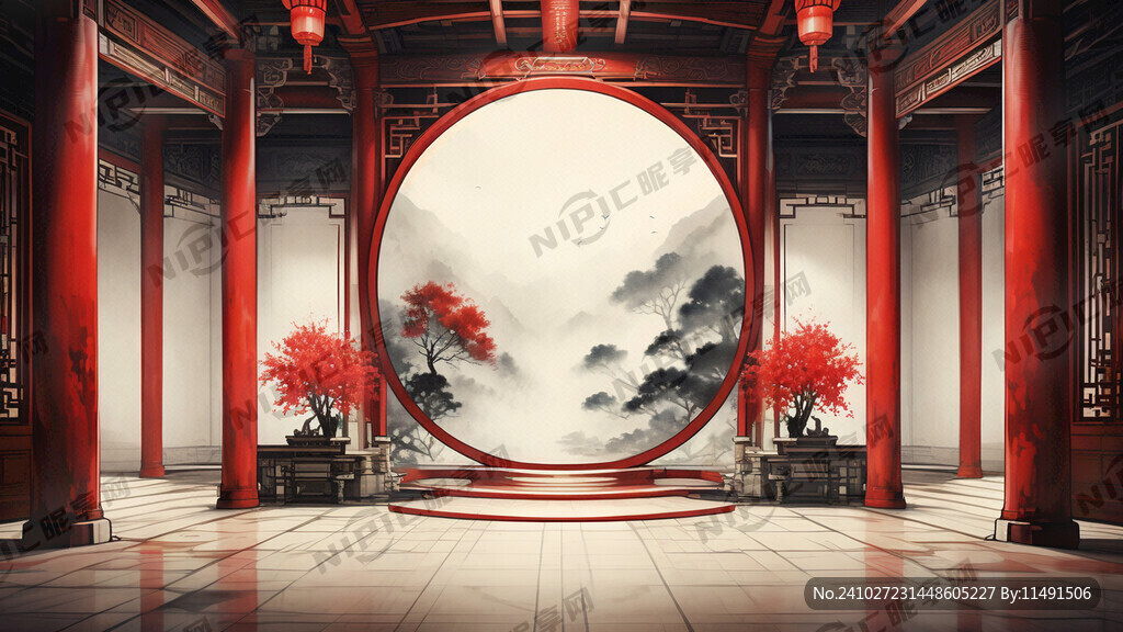 中间有圆形 中式风格大厅