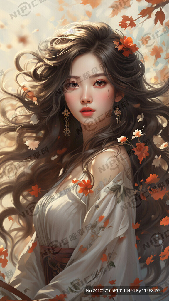 美女 长头发波浪卷