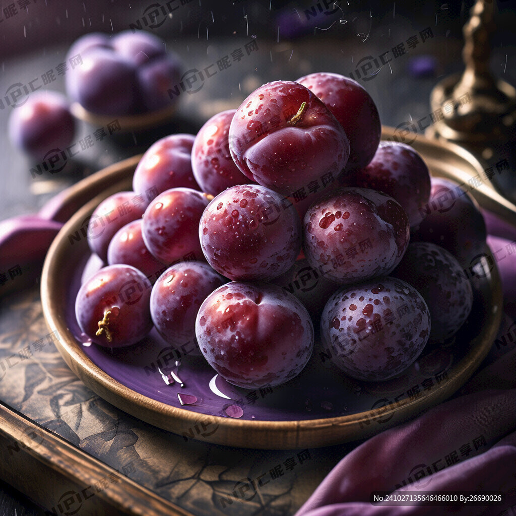 托盘或盘子里装的紫色李子
