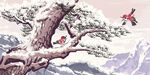 中国风小雪小鸟松树插画