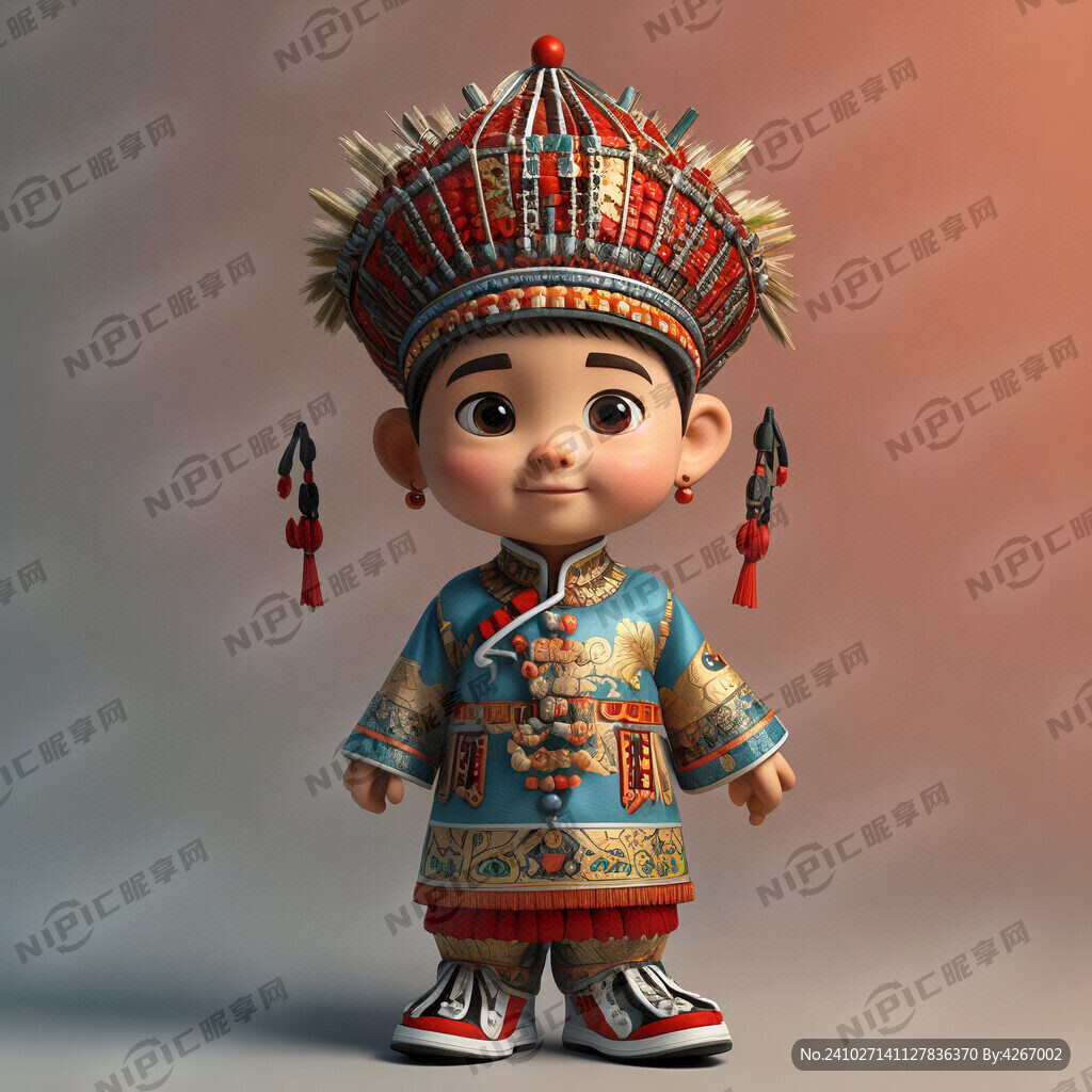 3D卡通满族小男孩 满族服装