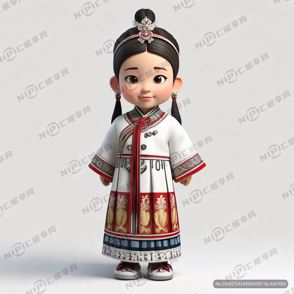 3D卡通 满族小女孩 全身