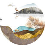 湖畔山脉圆形挂画装饰画
