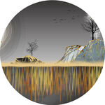 山水湖畔圆形挂画装饰画