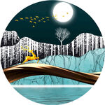 麋鹿飞鸟风景画圆形挂画装饰画