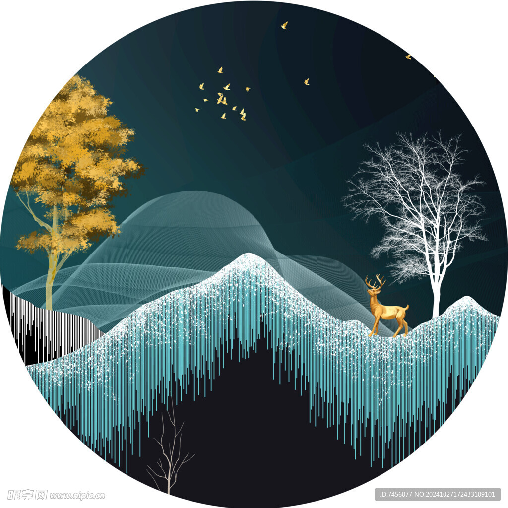 麋鹿山脉圆形挂画装饰画