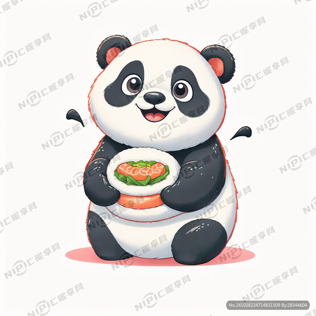 卡通熊猫双手举卡通寿司