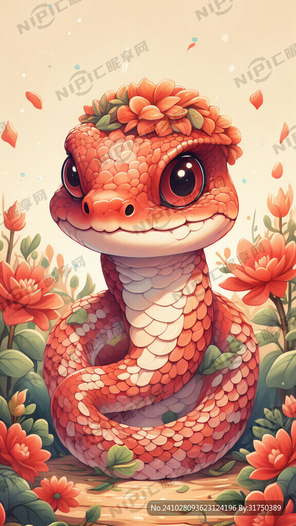 可爱插画 蛇 喜庆