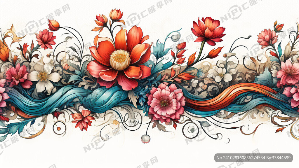 古典花卉 手绘 线条 花朵