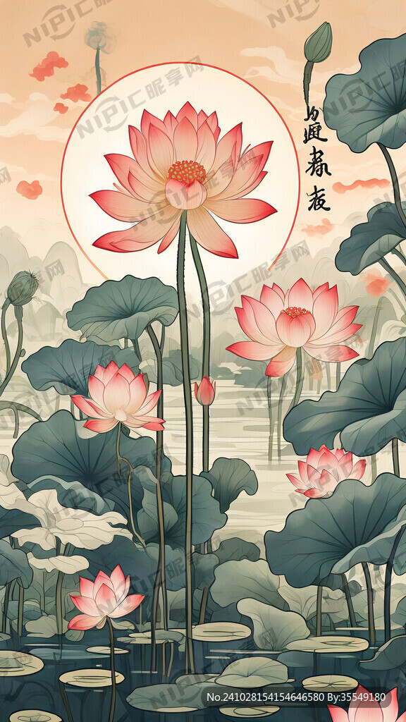 荷花背景 廉洁教育宣传海报 