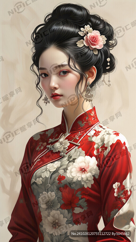 民国时期的美人 穿着碎花旗袍
