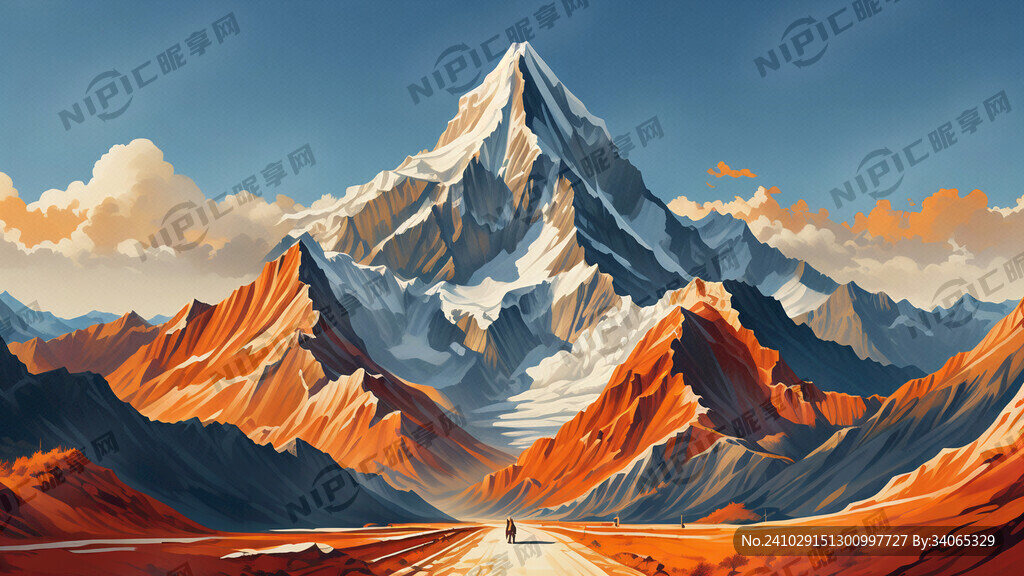 以山峰为背景 整体橙红色