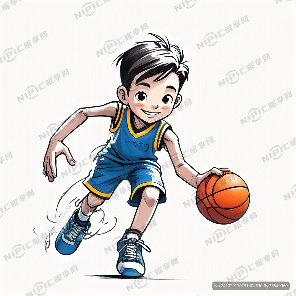 线条画 指尖旋转篮球 小孩