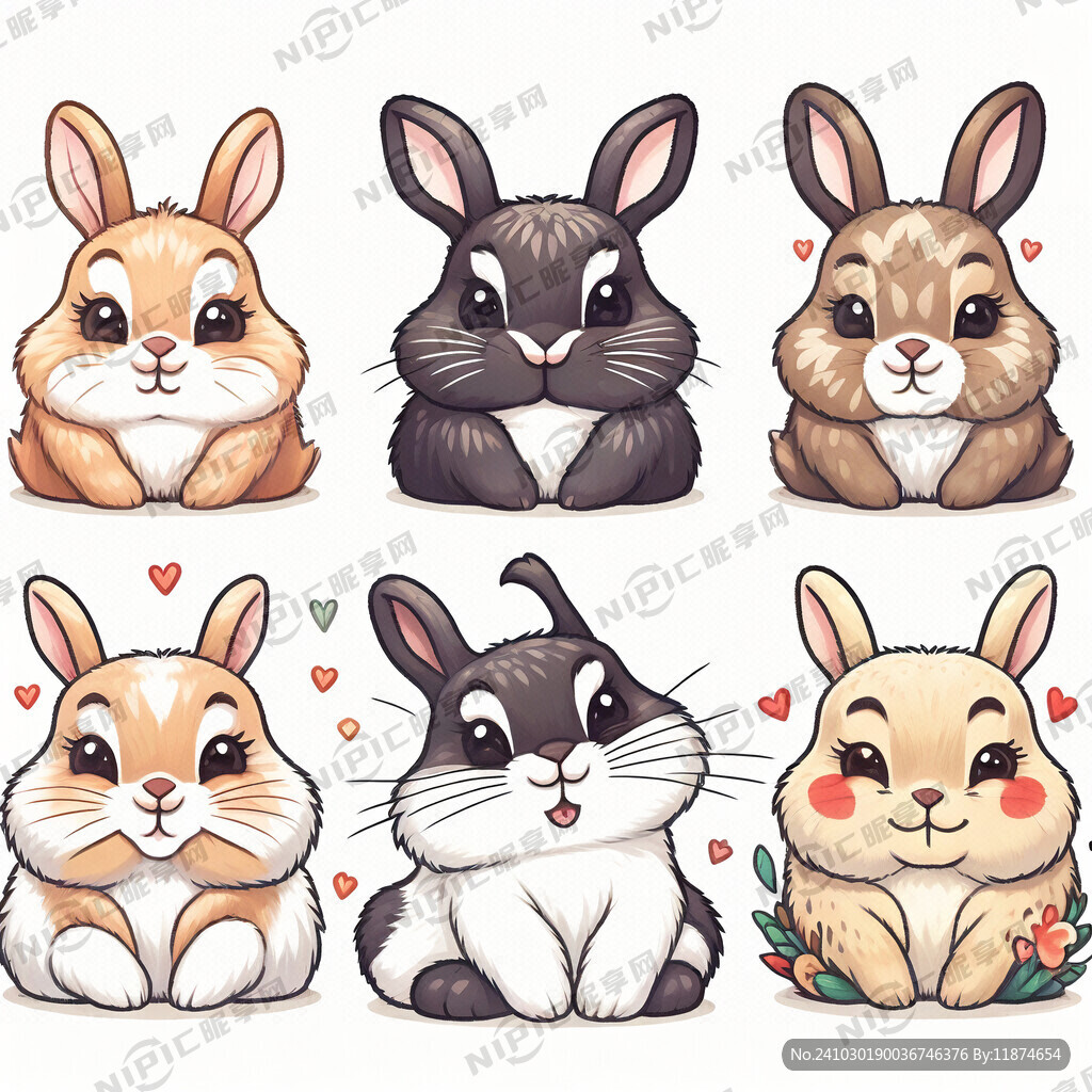 4个不同表情的兔子
