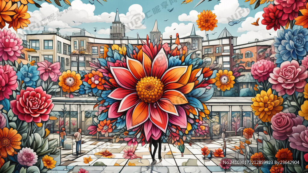 彩色 花 手绘  校园