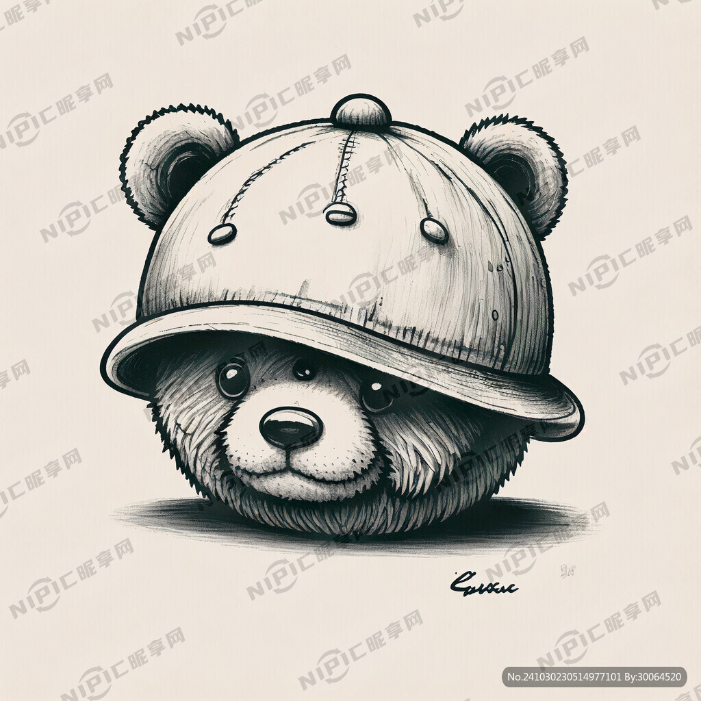 手绘小熊帽子线条烂点