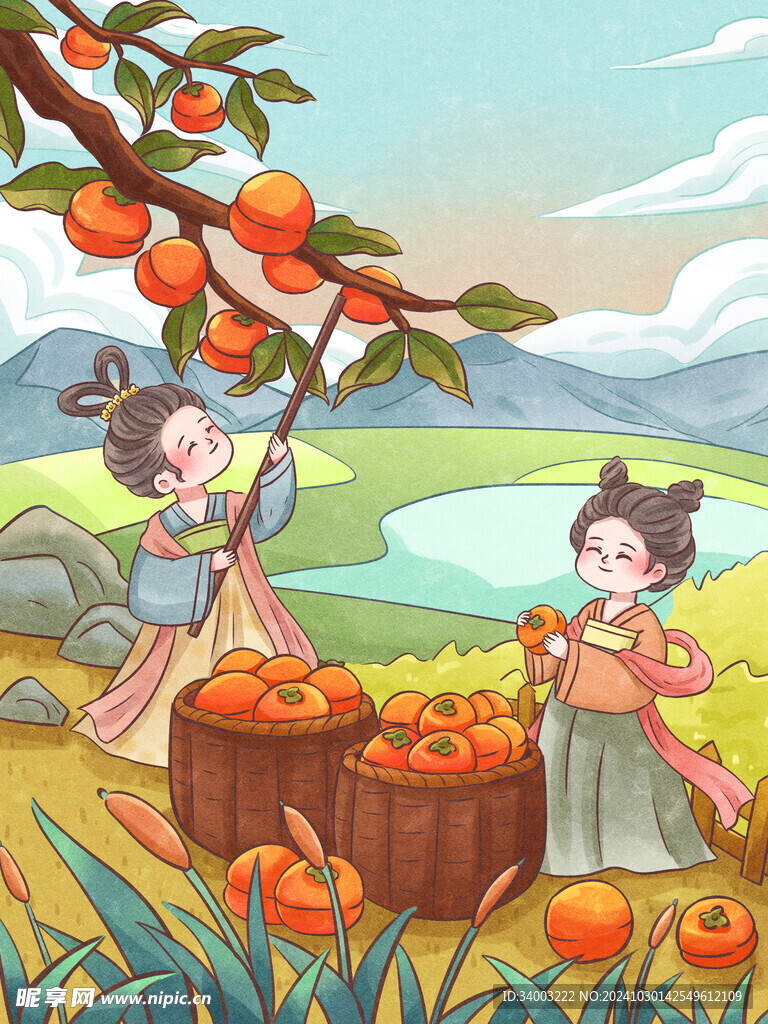 霜降中国风古画质感插画