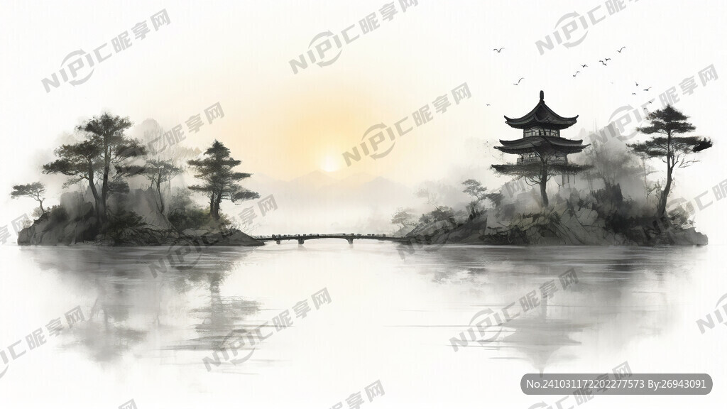 小桥 流水 绿树 太阳 明亮