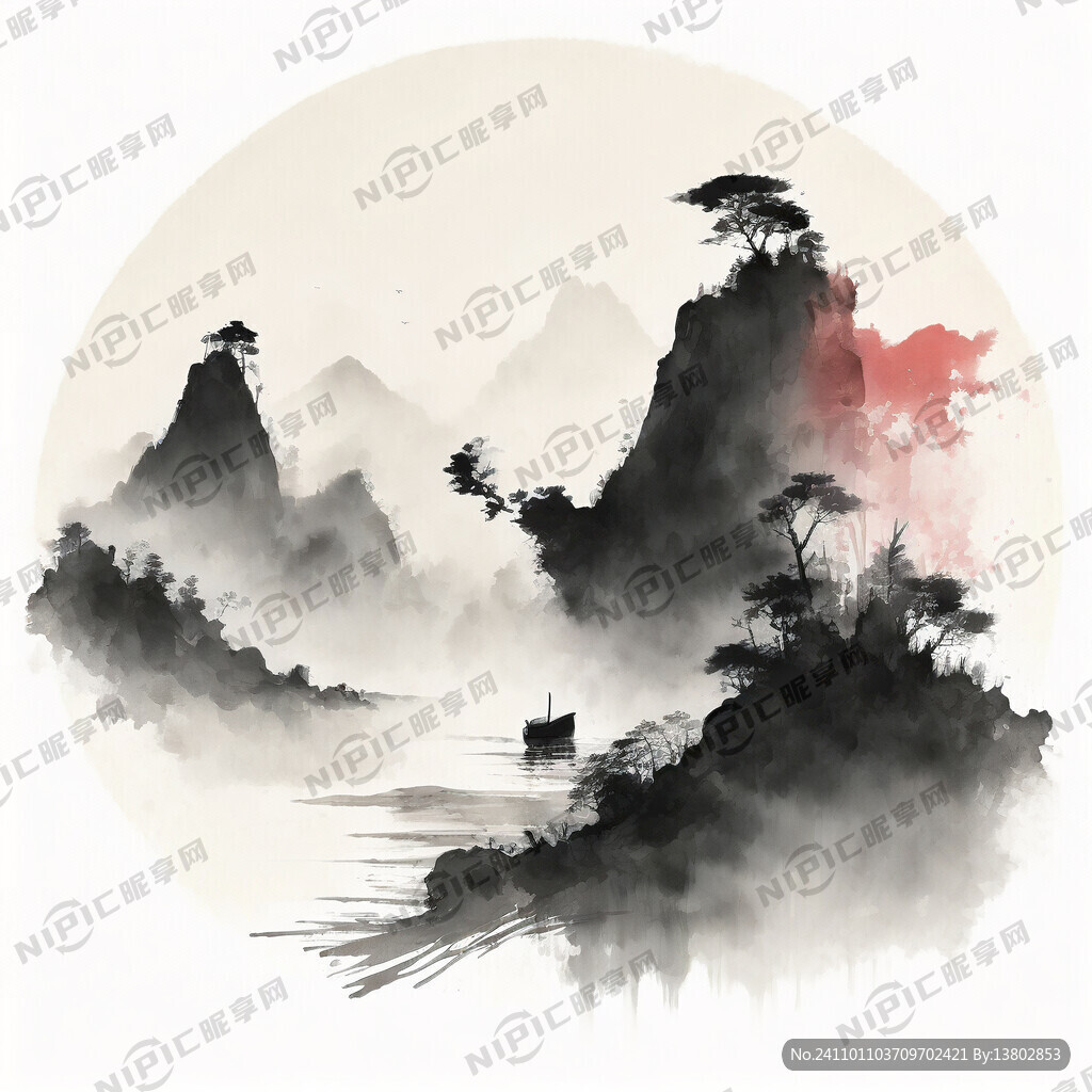 彩色水墨山水图