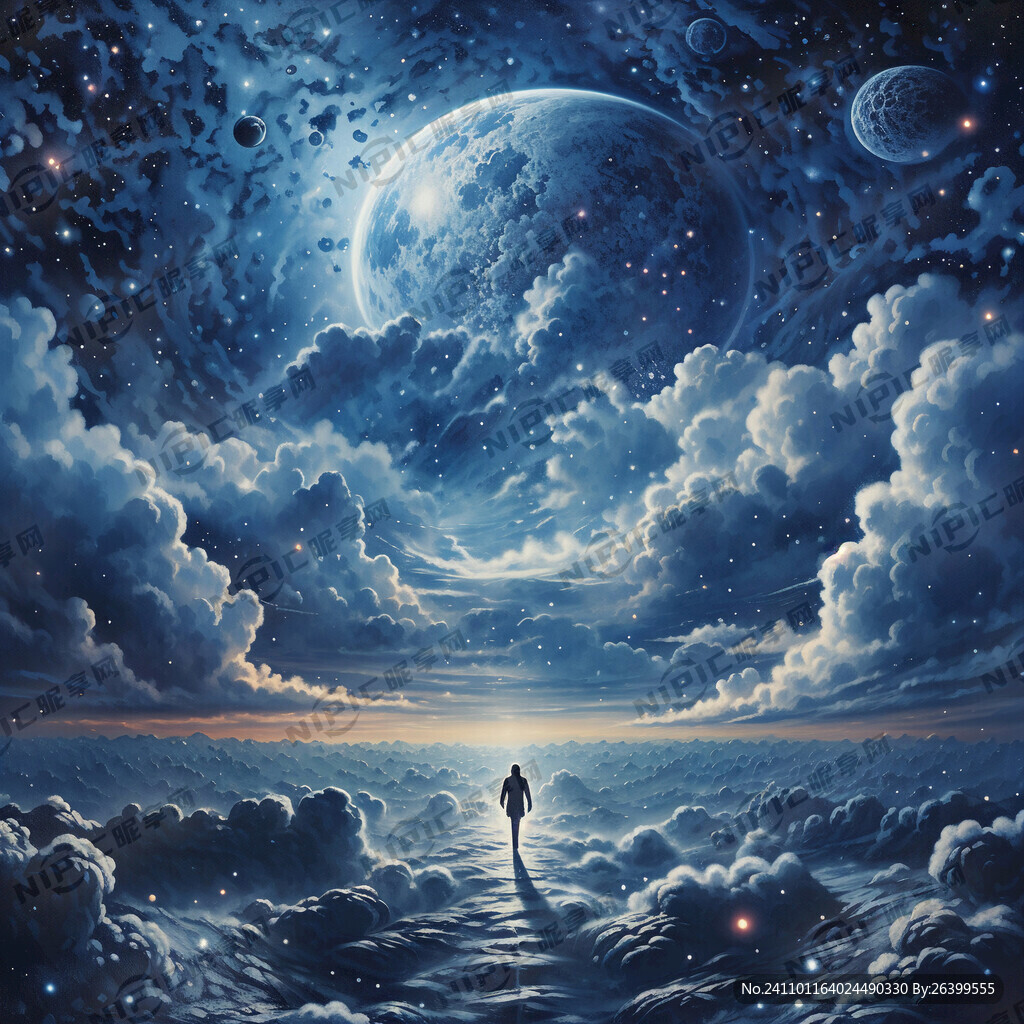 蓝天白云与宇宙星空相结合