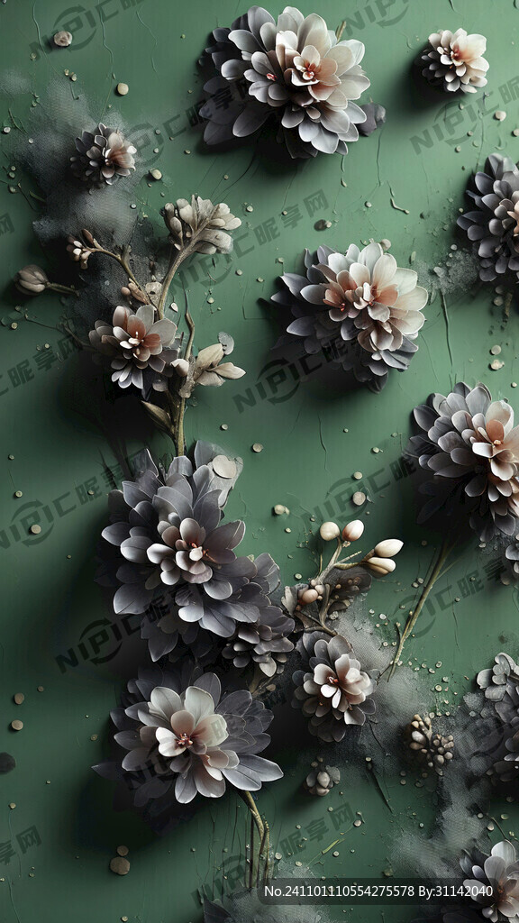 墨绿色背景 颗粒纹理 颗粒花朵