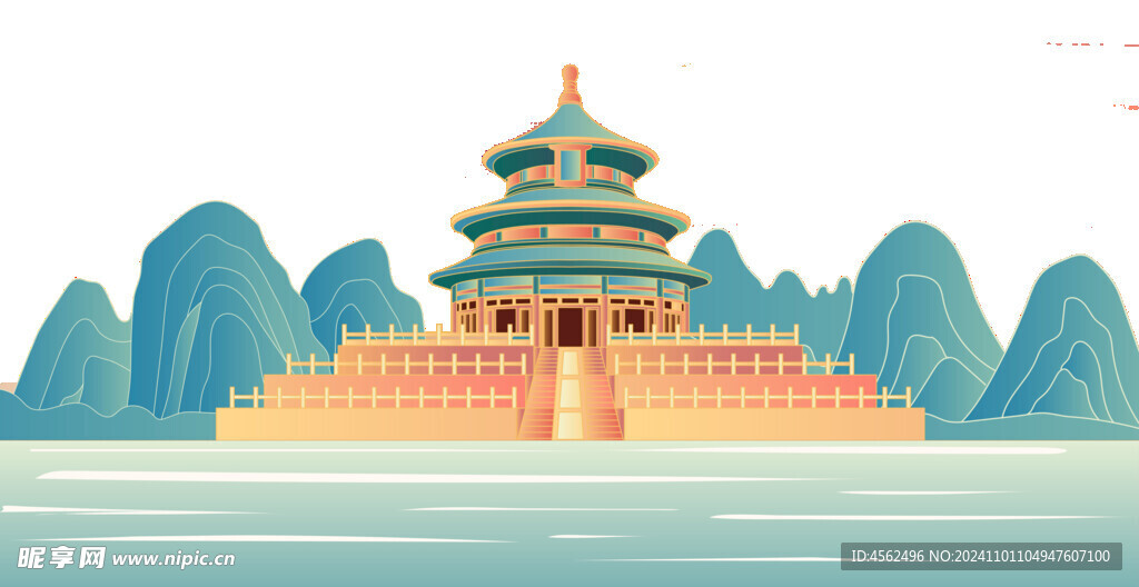 天坛国风插画素材