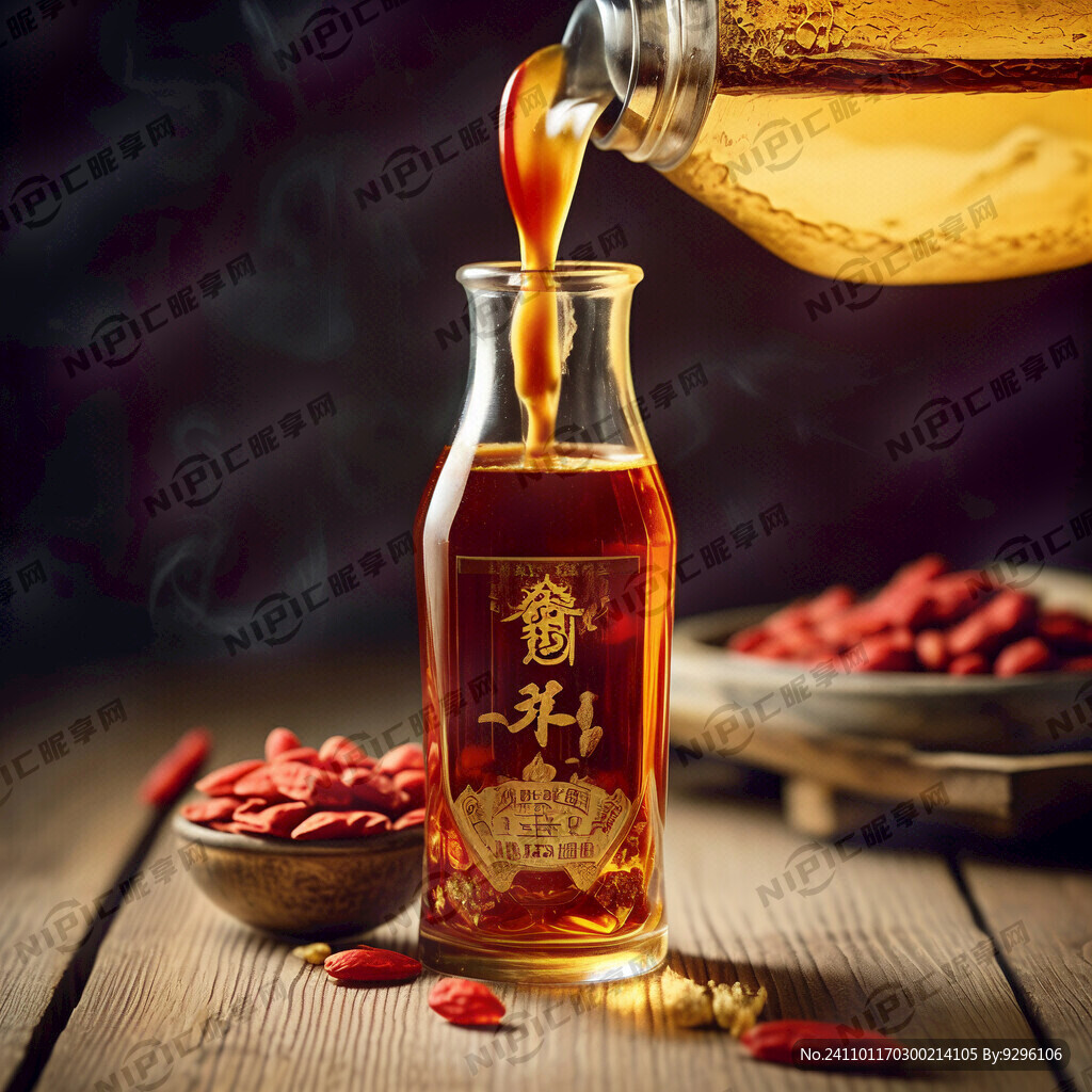 有枸杞与黄酒一起混合倒出来