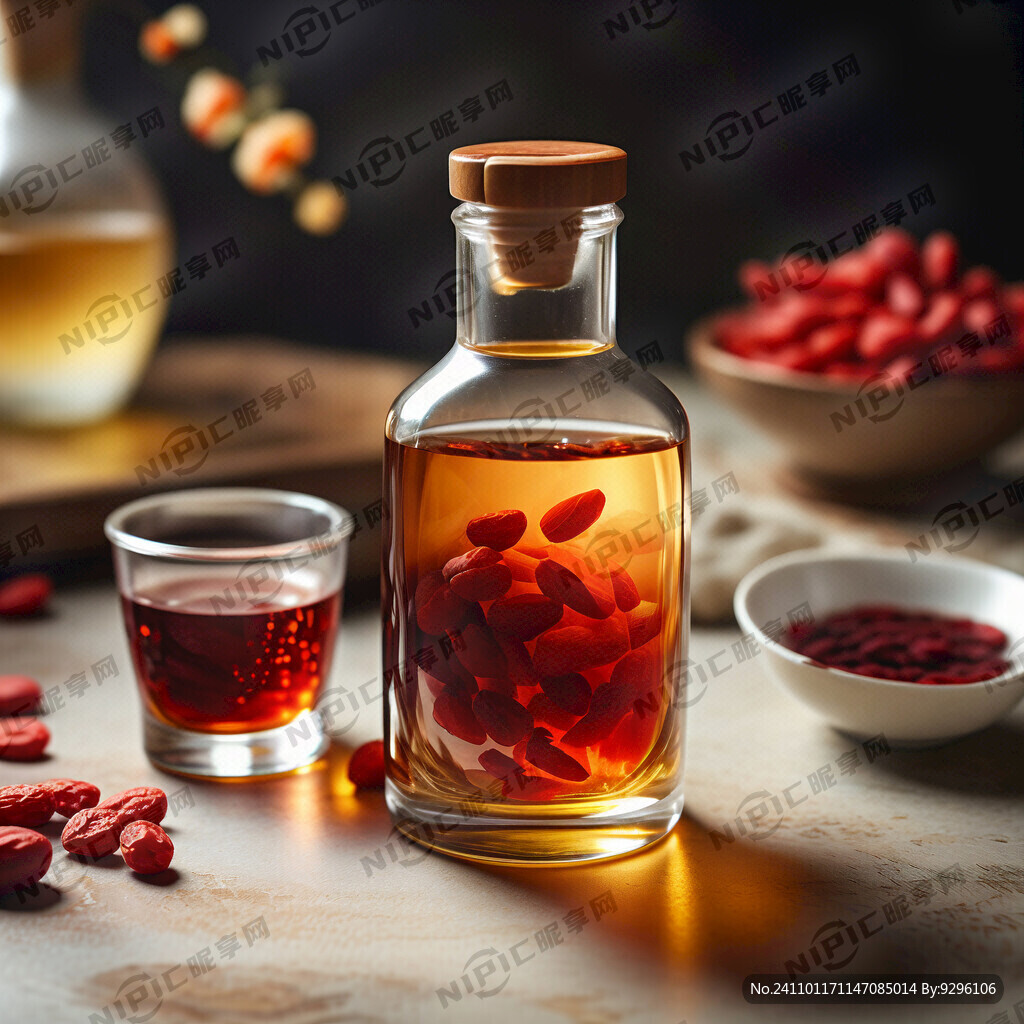 枸杞黄酒 背景明亮一点