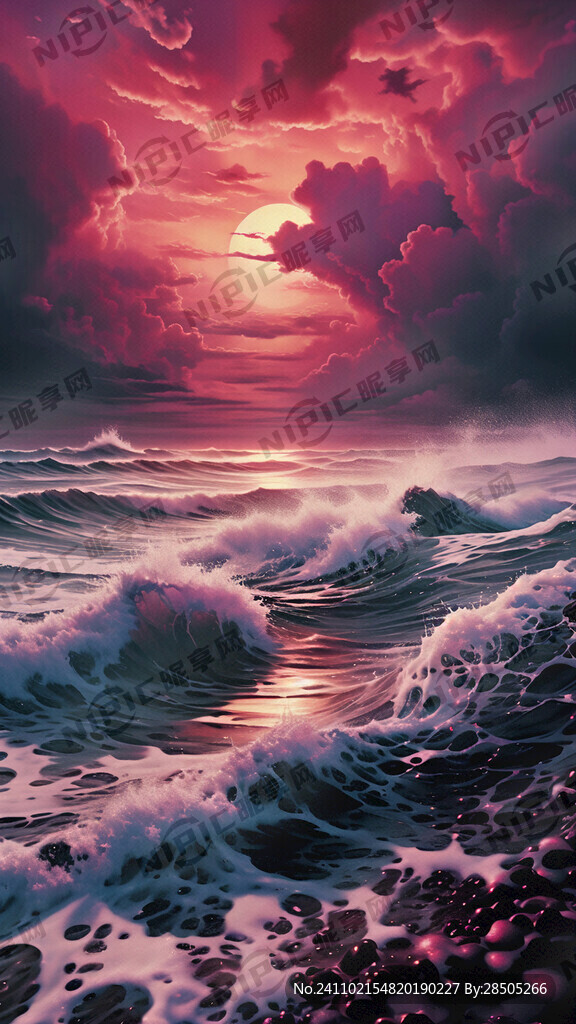 海浪 黑色海滩 紫红色海浪