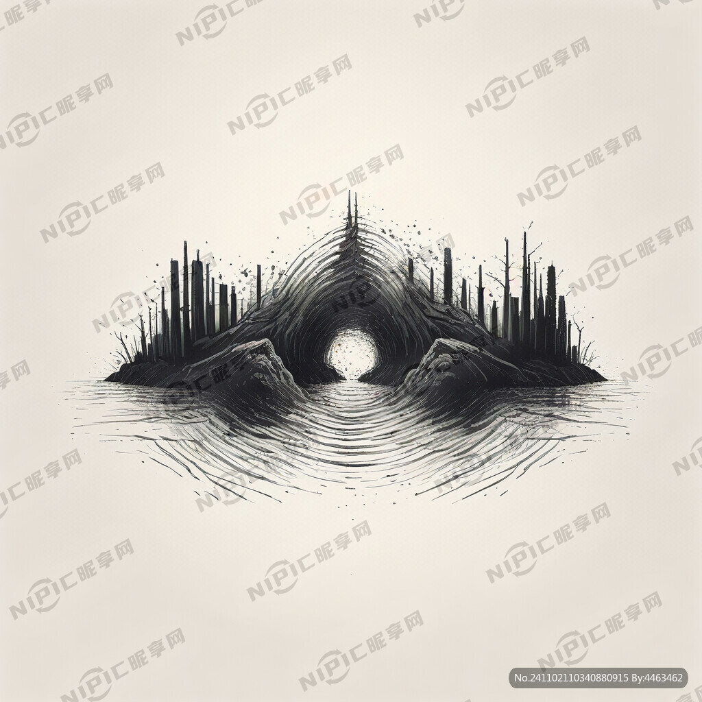 三江汇合的简笔画 失量图
