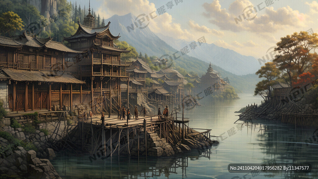 吊脚楼油画