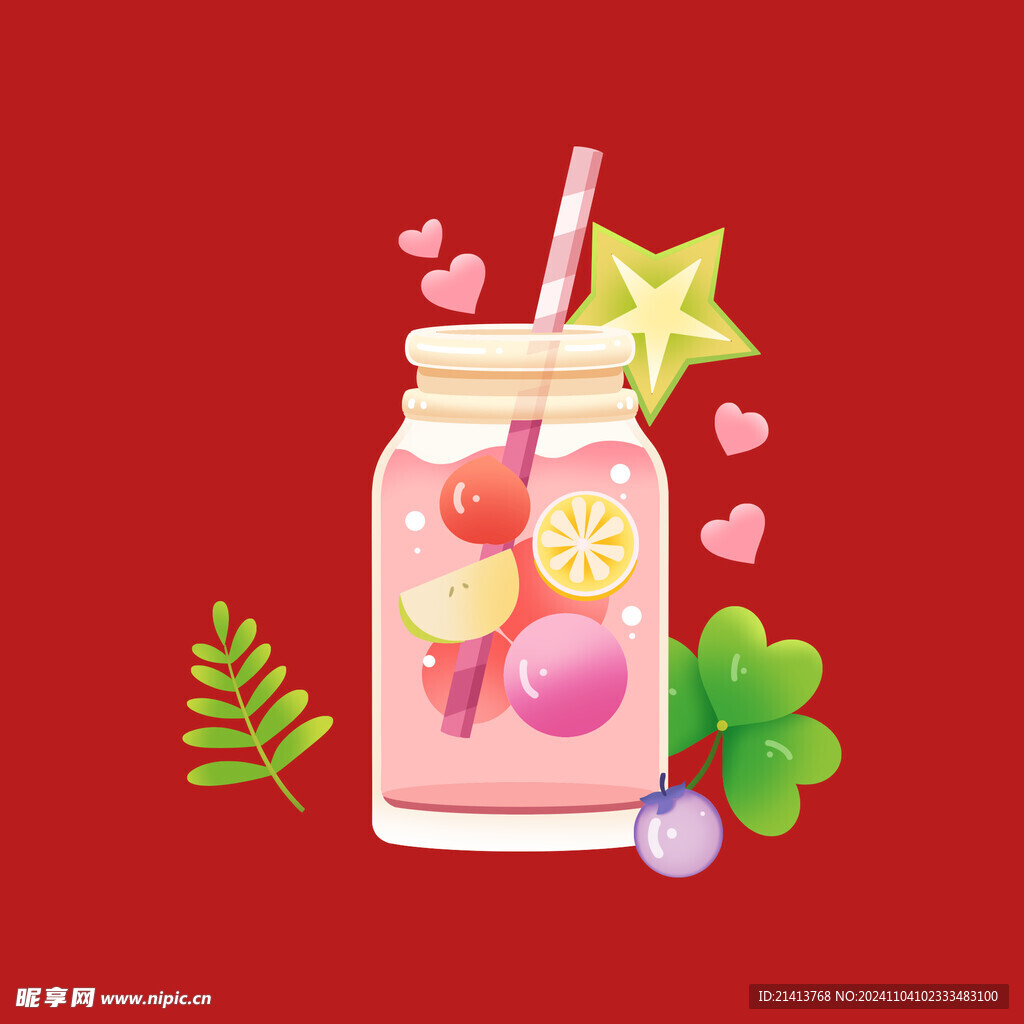 手绘水果奶茶