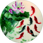 莲花九鱼图 摆件画
