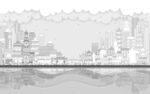 城市建筑线描背景墙 