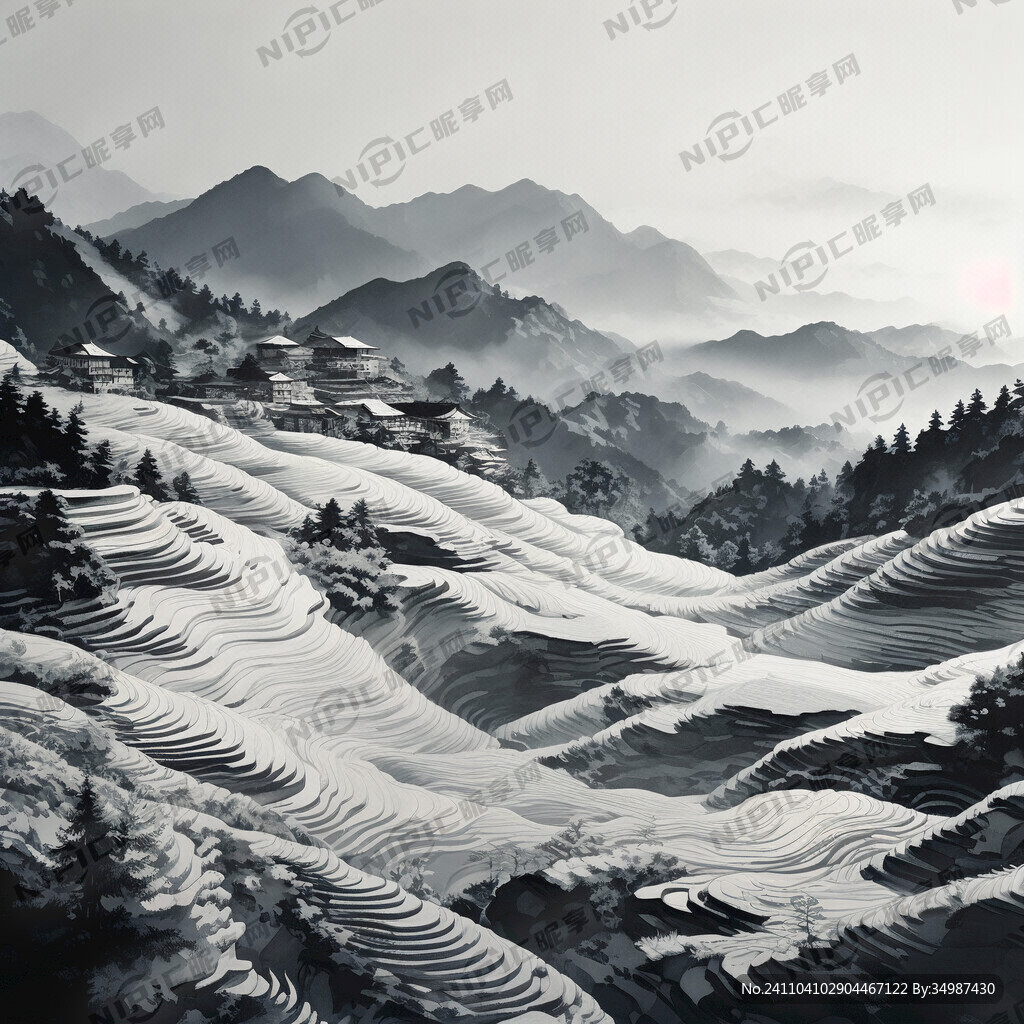 高山梯田为前景 远景为云海