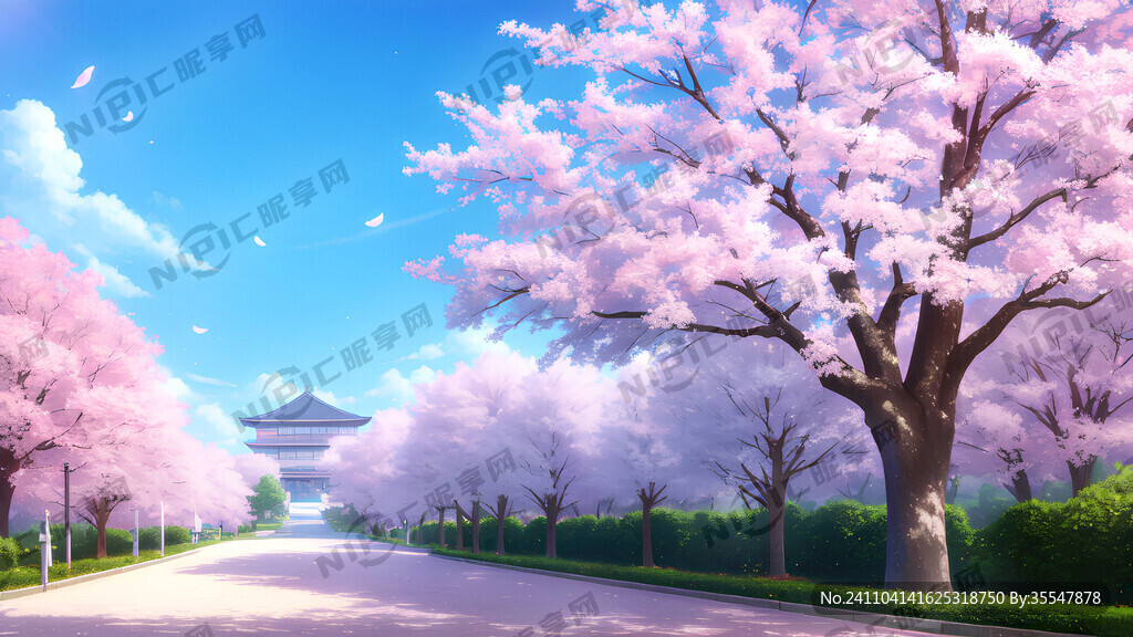 动漫 巨大樱花树 阳光明媚