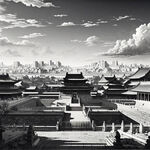 故宫图黑白线条稿