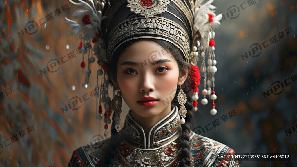 苗族美女 苗族头饰 正面照