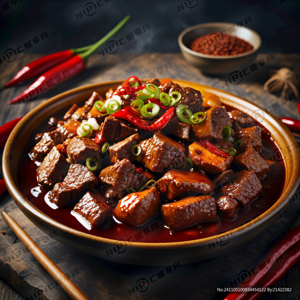 红烧牛肉 辣椒 葱段 香料