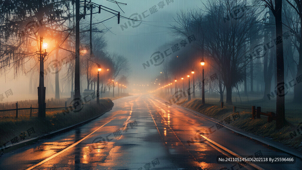 清晨 蜿蜒马路 路灯 远处光明
