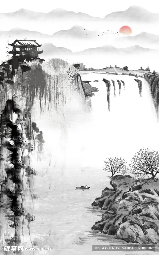 山水水墨画竖版装饰画