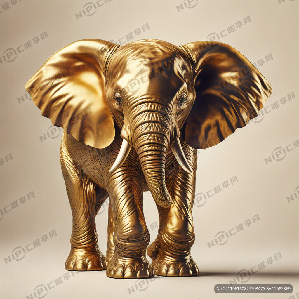 一只金色小象 正面 背景为纯色