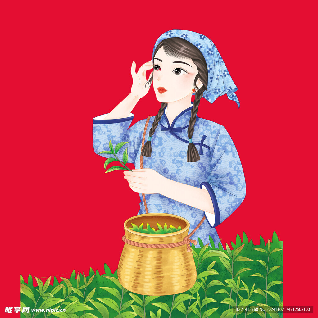 手绘采茶女 