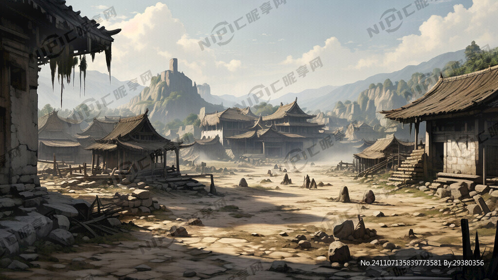 AI创作图古代村庄nipic.com-昵图网