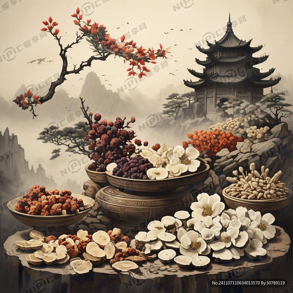 多种中药材组合图