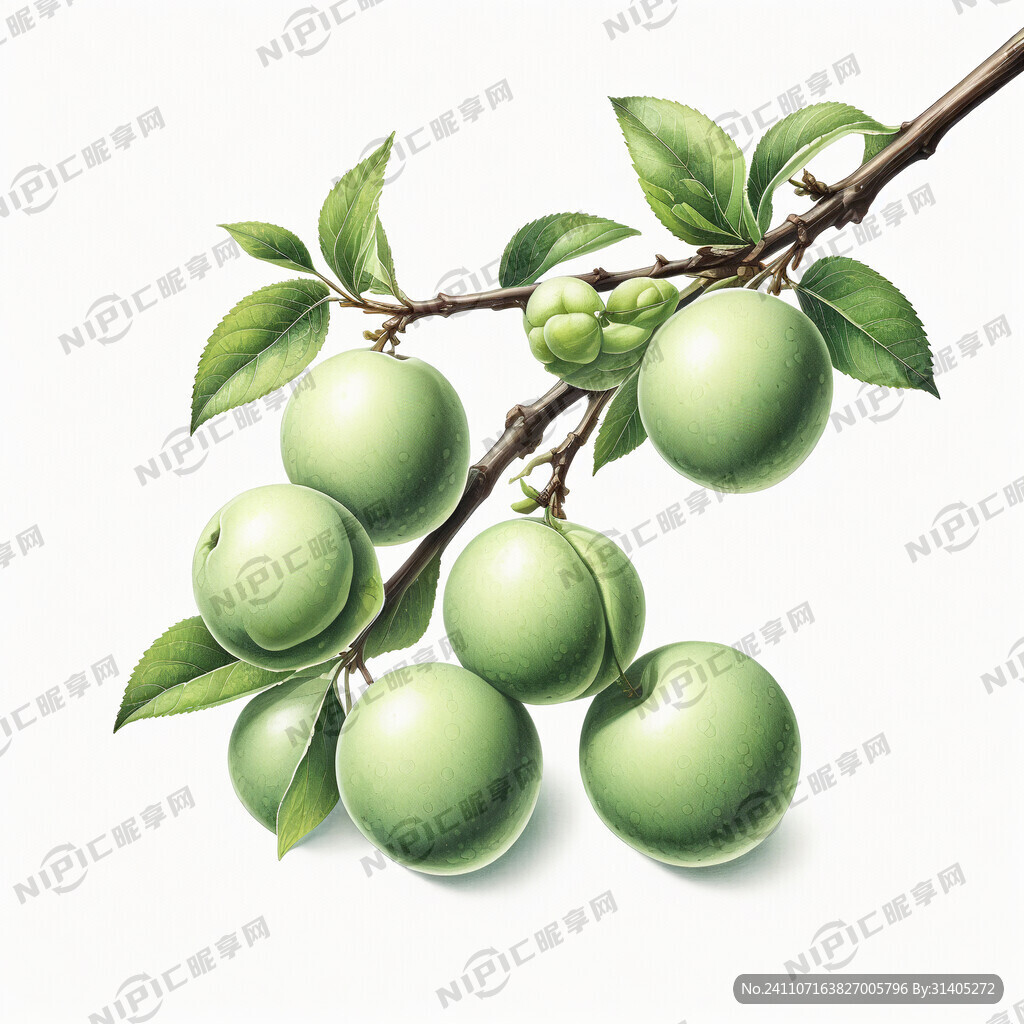 白色背景 青梅果 插画