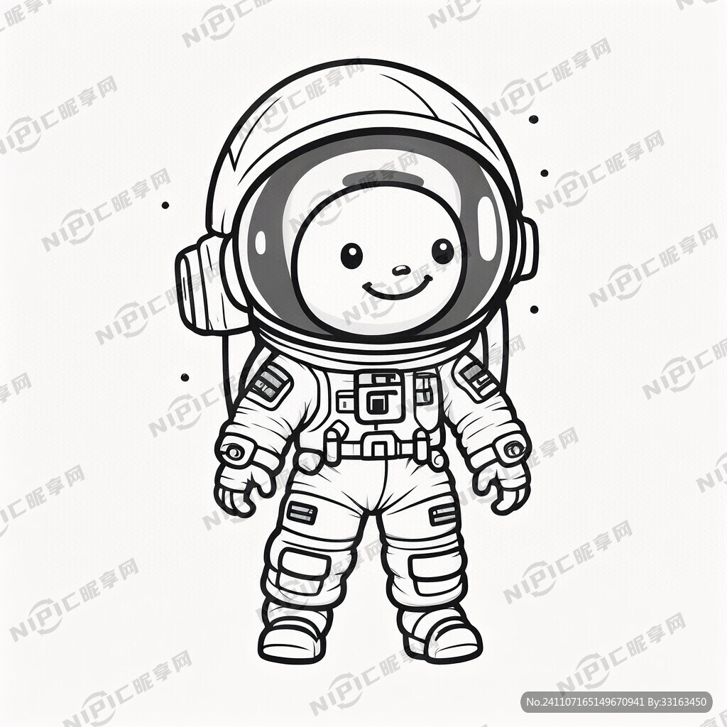 太空人的卡通黑白线条简笔画