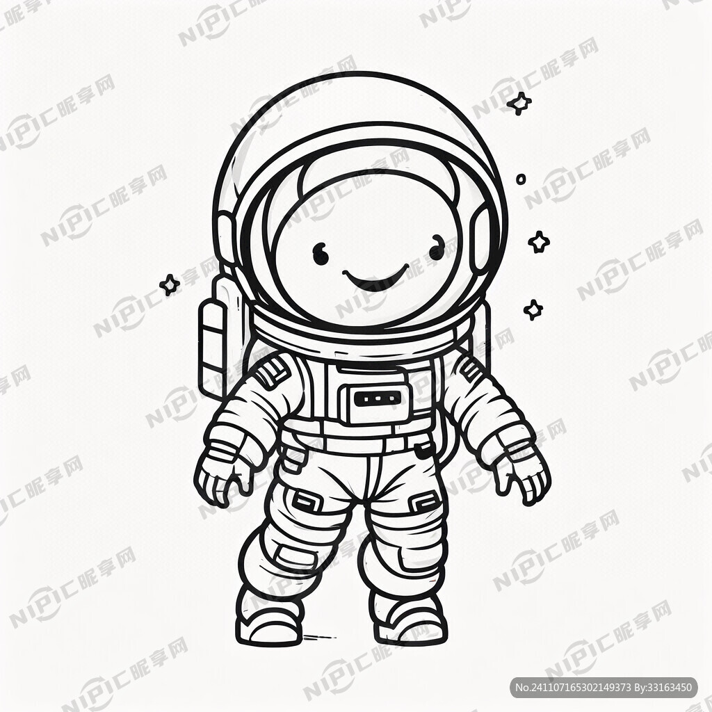 太空人的卡通黑白线条简笔画